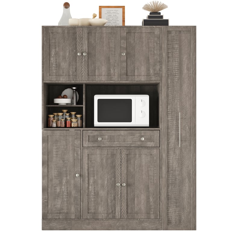 52.8" Buffet Cabinet with Hutch - Kitchen Pantry Storage with Pull-Out Side Cabinet, Shelves & Drawers - Sideboard Cupboard