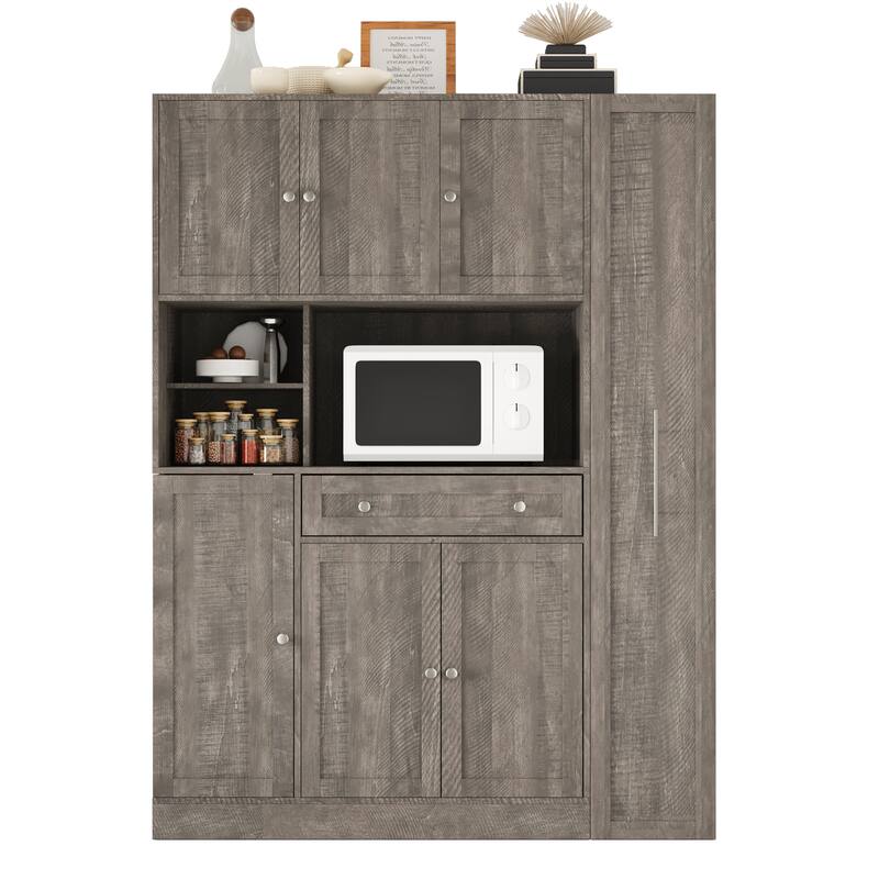 Roomfitters Traditional Buffet with Hutch, 52.8" Freestanding Kitchen Pantry Cabinet with Pull-Out Side Cabinet and Storage