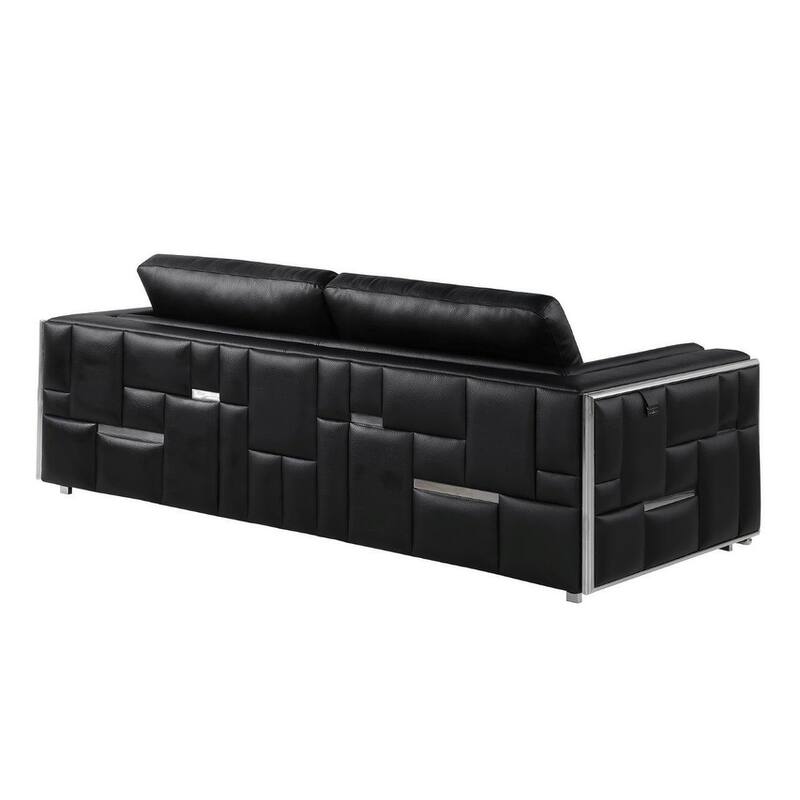HomeRoots Two Piece Indoor Black Italian Leather Four Person Seating Set