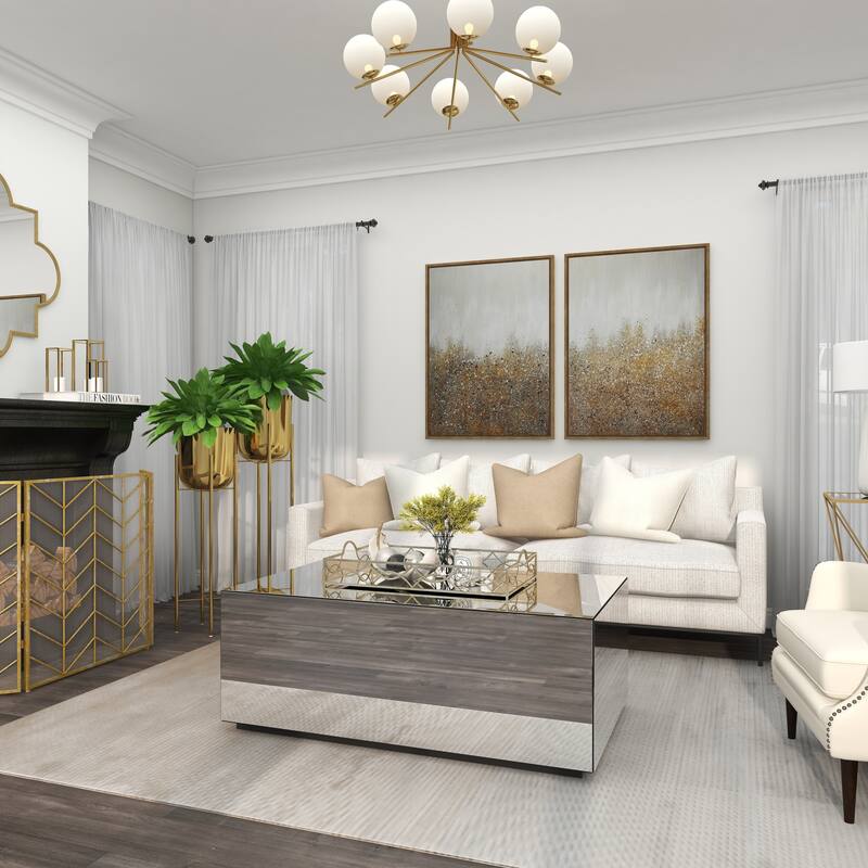 Silver Glass Mirrored Rectangle Living Room Coffee Table with Elevated Base