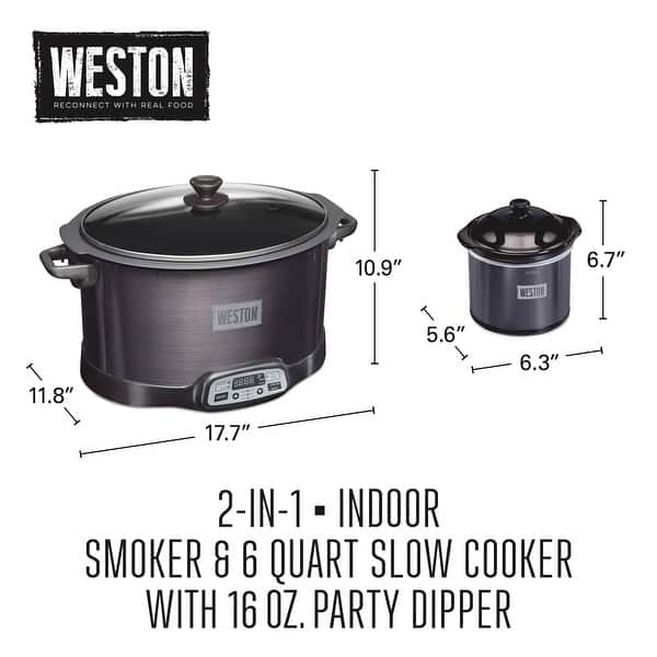 Weston 2-in-1 Indoor Smoker & 6 Quart Slow Cooker with Party Dipper
