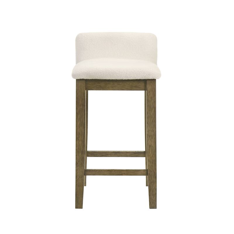 Annikah Low-Back Boucle Bar Stool, Counter Height Kitchen Barstool with Wood Legs