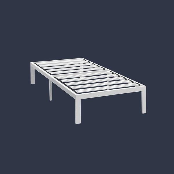 slide 2 of 4, White Steel Heavy Duty Twin Size Platform Bed Frame White