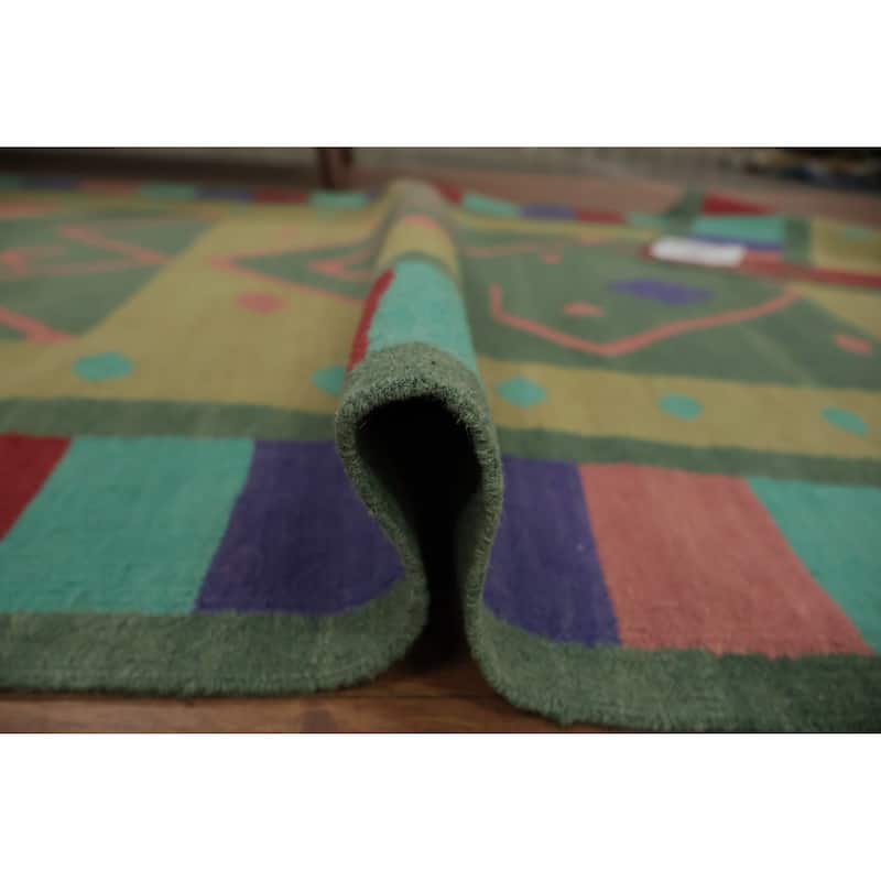 Hand Woven Oriental 100% Wool Carpet Southwestern Tribal Green Kilim Runner Rug - 11' 8'' X 4' 0''