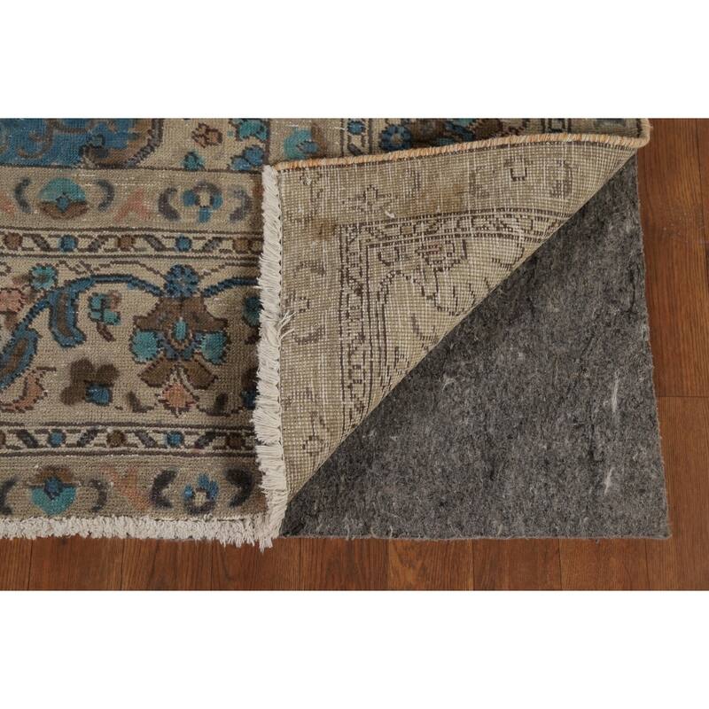 Distressed Beige Tabriz Vintage Persian Rug Hand-Knotted Wool Carpet - 7'10" x 10'11"