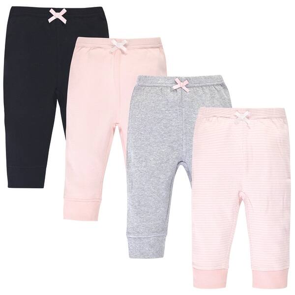 slide 1 of 1, Touched by Nature Toddler Girl Organic Cotton Pants 4pk, Black Lt. Pink Stripe Black Lt. Pink Stripe - 2T