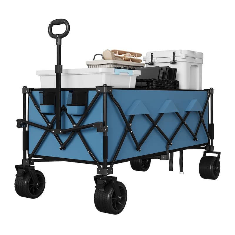 Foldable Heavy Duty Utility Wagon with All Terrain Wheels - Blue