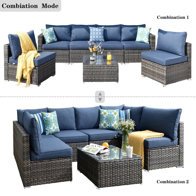 OVIOS Deep Seat Wicker 7-piece Sectional Set