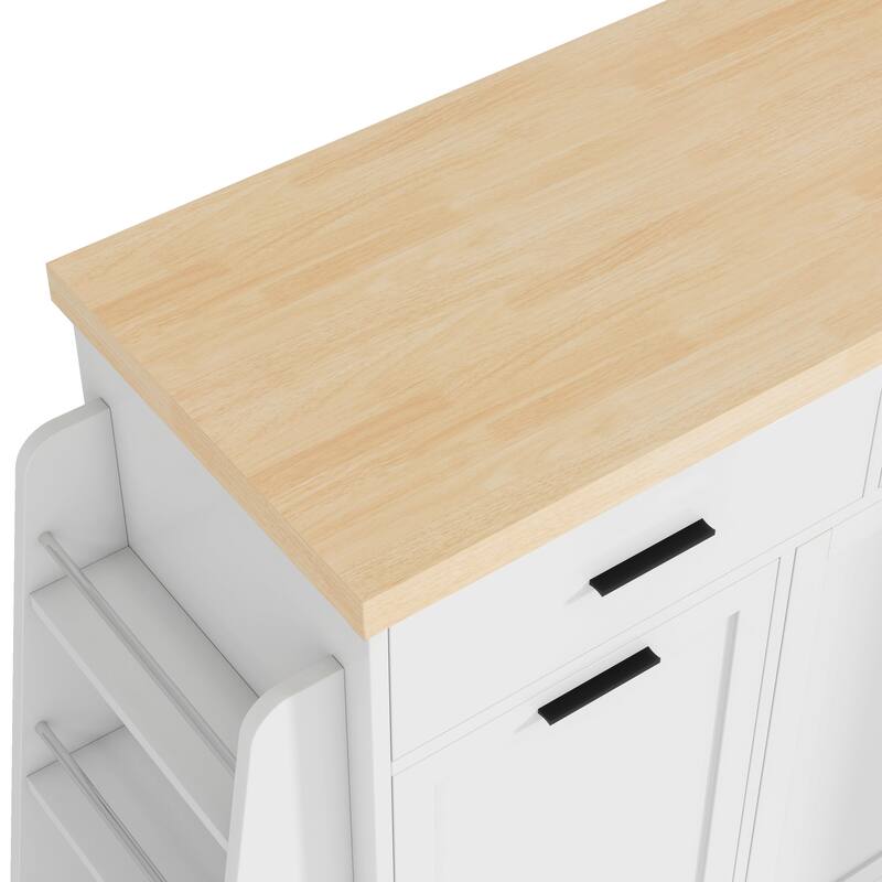 Multi-Functional Storage Sideboard Kitchen Island with Hidden Trash Can and Adjustable Spice Rack