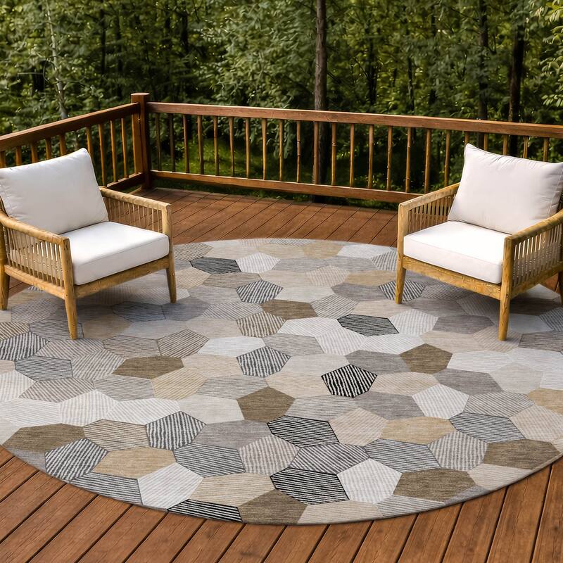 Machine Washable Indoor/ Outdoor Modern Loyd Chantille Rug - Beige - 8' x 8'