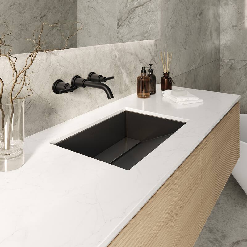 Ruvati 20 x 14 inch Gunmetal Black Stainless Steel Undermount Ramp Bathroom Sink - RVH6140BL