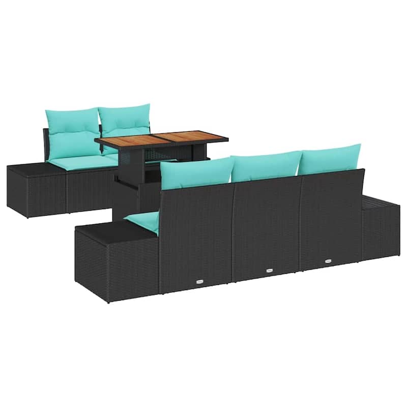 vidaXL 6 Piece Garden Sofa Set with Cushions Black Poly Rattan - 94.1×24.4×27.2