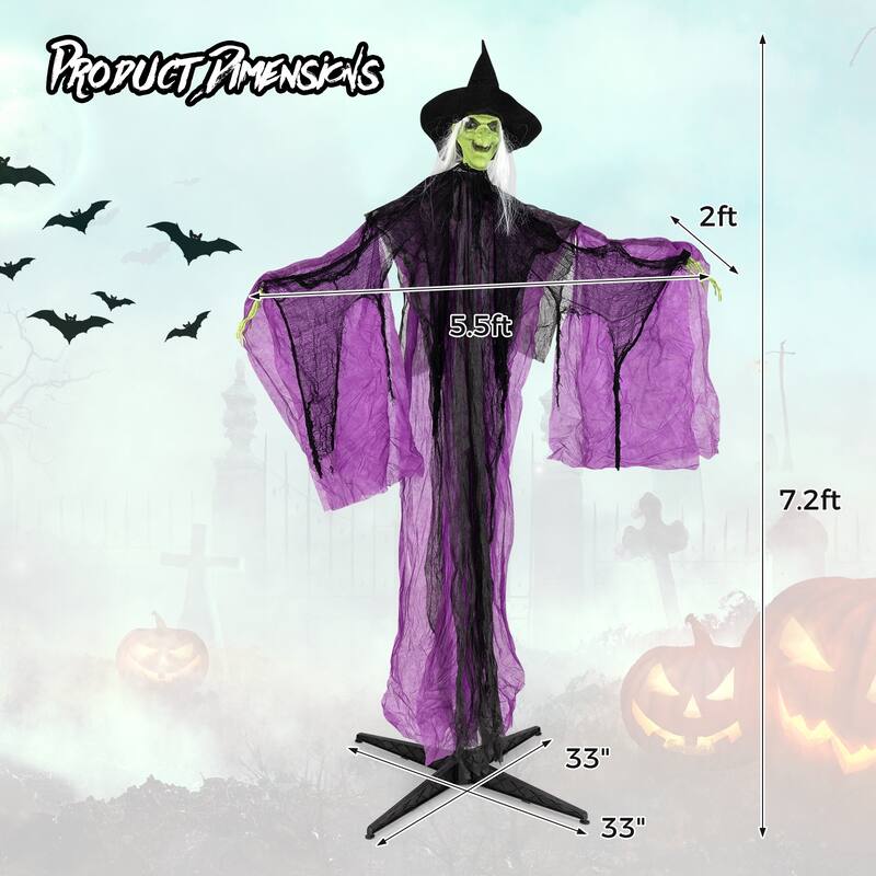 7.2 FT Sound-Activated Halloween Witch with Lighted Eyes and Moving Arms
