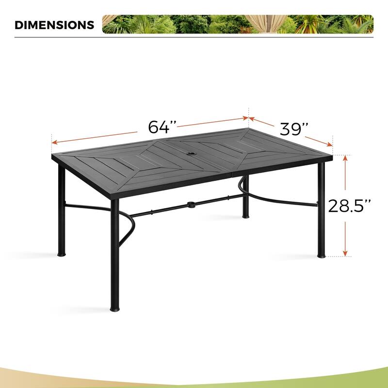 MAISON ARTS 8-Piece Metal Outdoor Dining Set with Beige Cushions and Umbrella