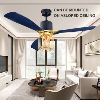 52'' Solid Wood Chandelier Ceiling Fans with Light and Remote,Reversible Blades, 6 Speed