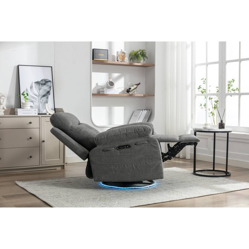 Modern Power Recliner with Bluetooth Speaker, LED Light, USB Charging Ports, Retractable Footrest and Storage Pockets