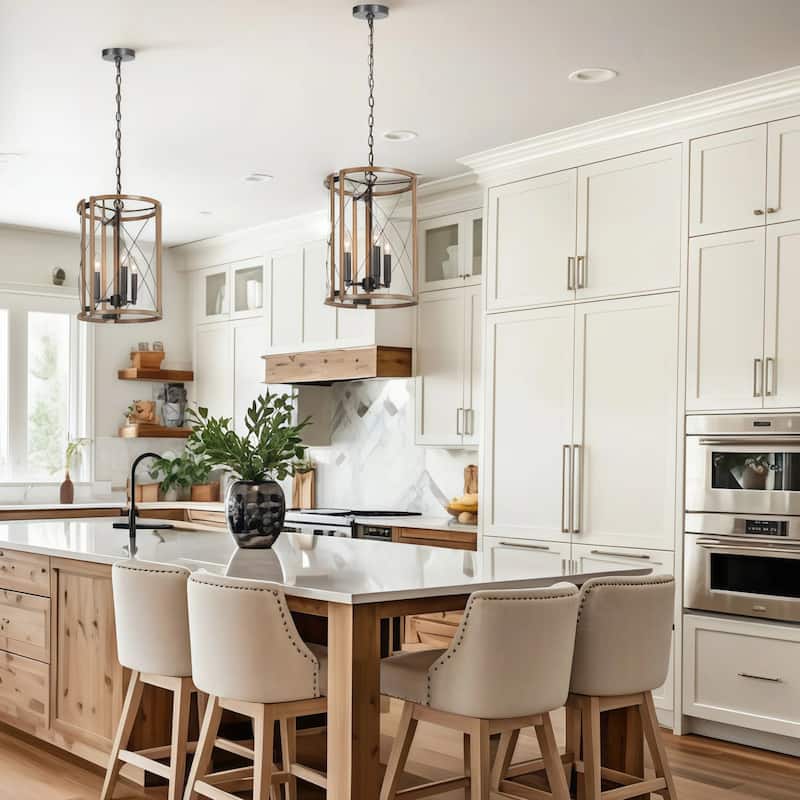 Modern Farmhouse Cylinder Pendant Light Wood Grain Island Light for Kitchen Island Dining Room - D12"xH18" - 3-Light