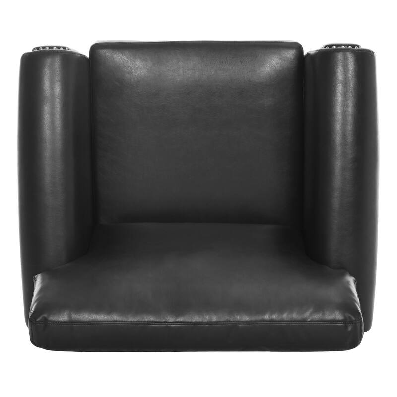 Faux Leather Single Sofa Chair for Living Room, Rolled Arms Accent Chair with Rivet Trim&Wood Legs, Modern Upholstered Armchair