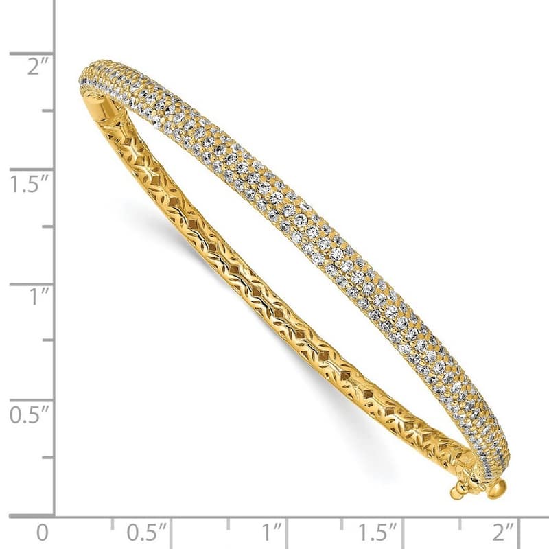 Curata 925 Sterling Silver Polished Prong set Gold Plated With CZ Cubic Zirconia Simulated Diamond Hinged Cuff Stackable Bangle