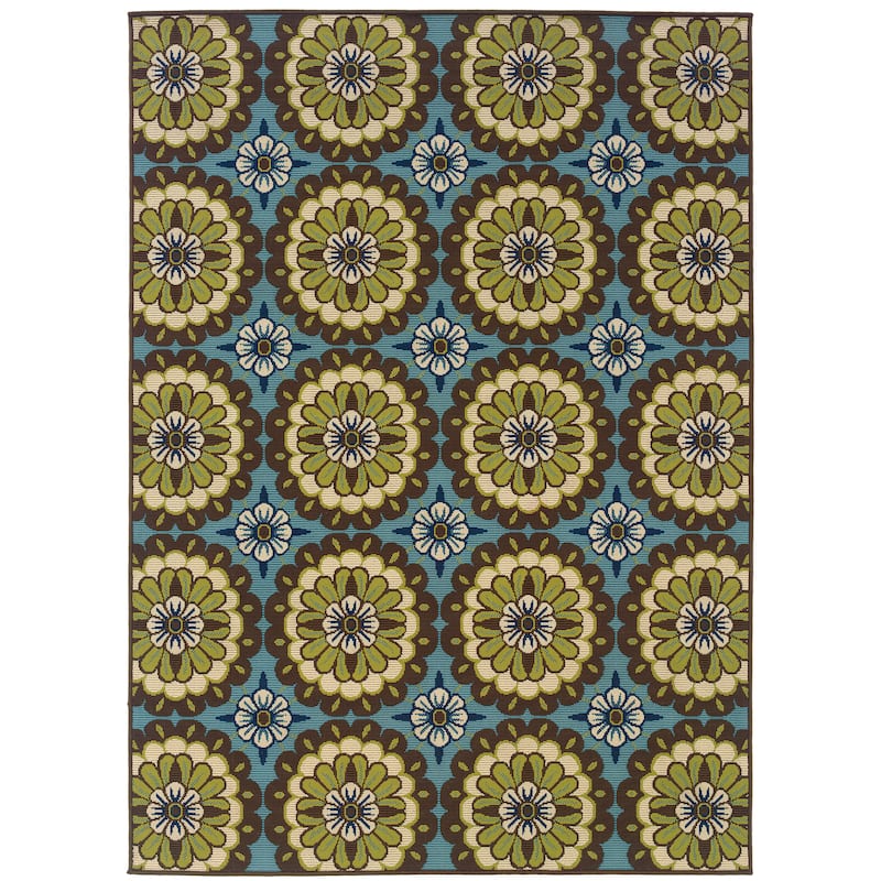 Cavaillon Blue Brown Floral Outdoor Casual Area Rug