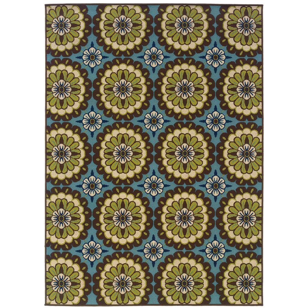Cavaillon Blue Brown Floral Outdoor Casual Area Rug