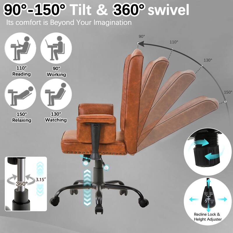Adjustable Home Office Desk Chair Desk Chair Executive Office Chair Computer Chair Ergonomic Mid Back with 360° Swivel