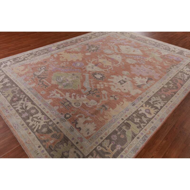 Hand Knotted Oriental 100% Wool Carpet Transitional All-Over Oranges & Rust Oushak Area Rug - 12' 0'' X 8' 11''