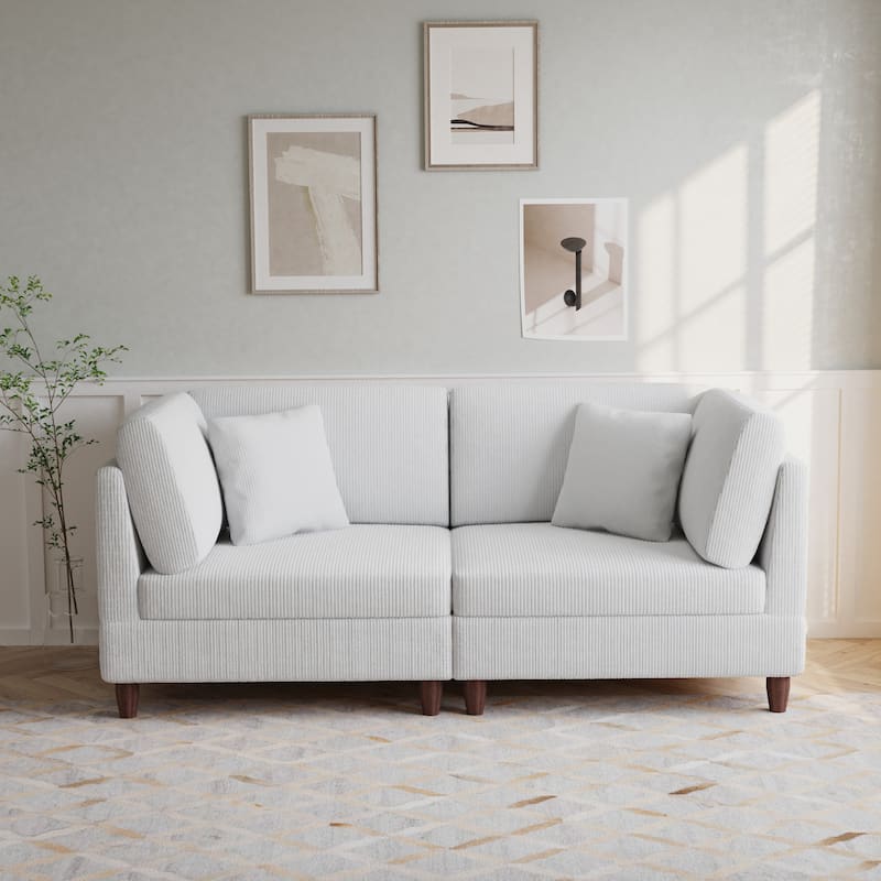 Corduroy Modular Sectional Sofa Set With Pillows