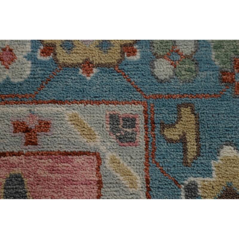 Pink Floral Oushak Oriental Large Area Rug Hand-Knotted Wool Carpet - 9'6" x 14'1"