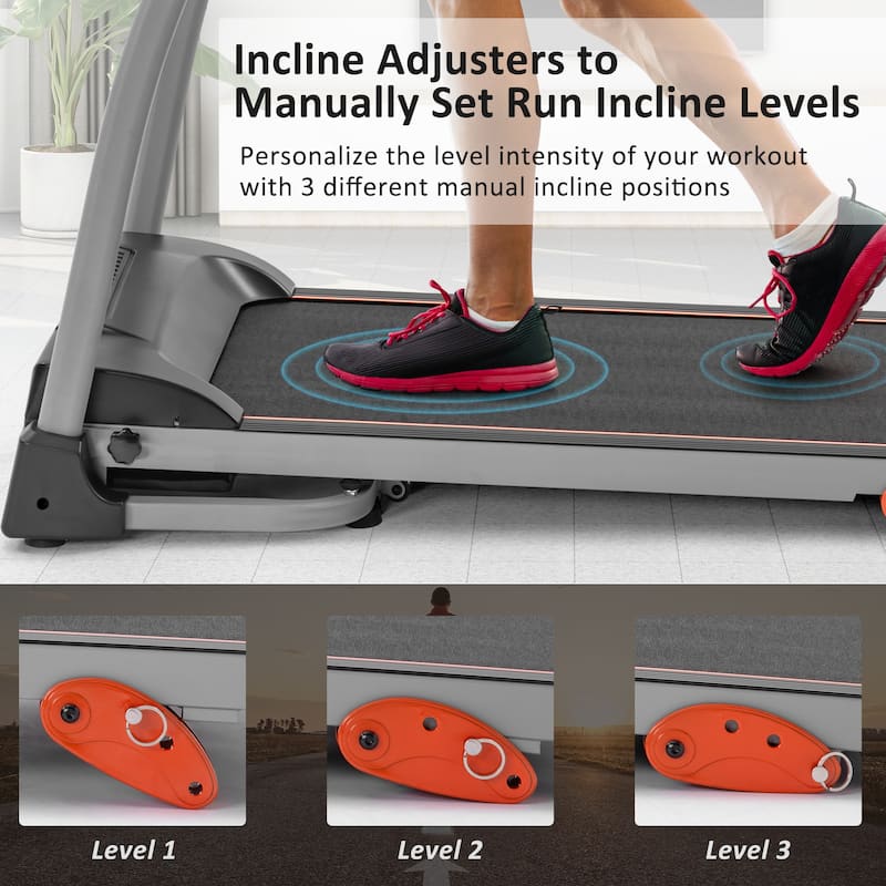 Fold Treadmill, 2.5HP Electric Running with Device Holder & Pulse Sensor, 3-Level Incline Adjustable Compact Foldable