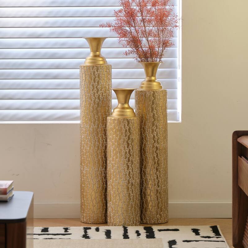 Set of 3 Metal Decorative Vase with 3D Growing Vine for Home Office - 33.86in+29.53in+24.8in