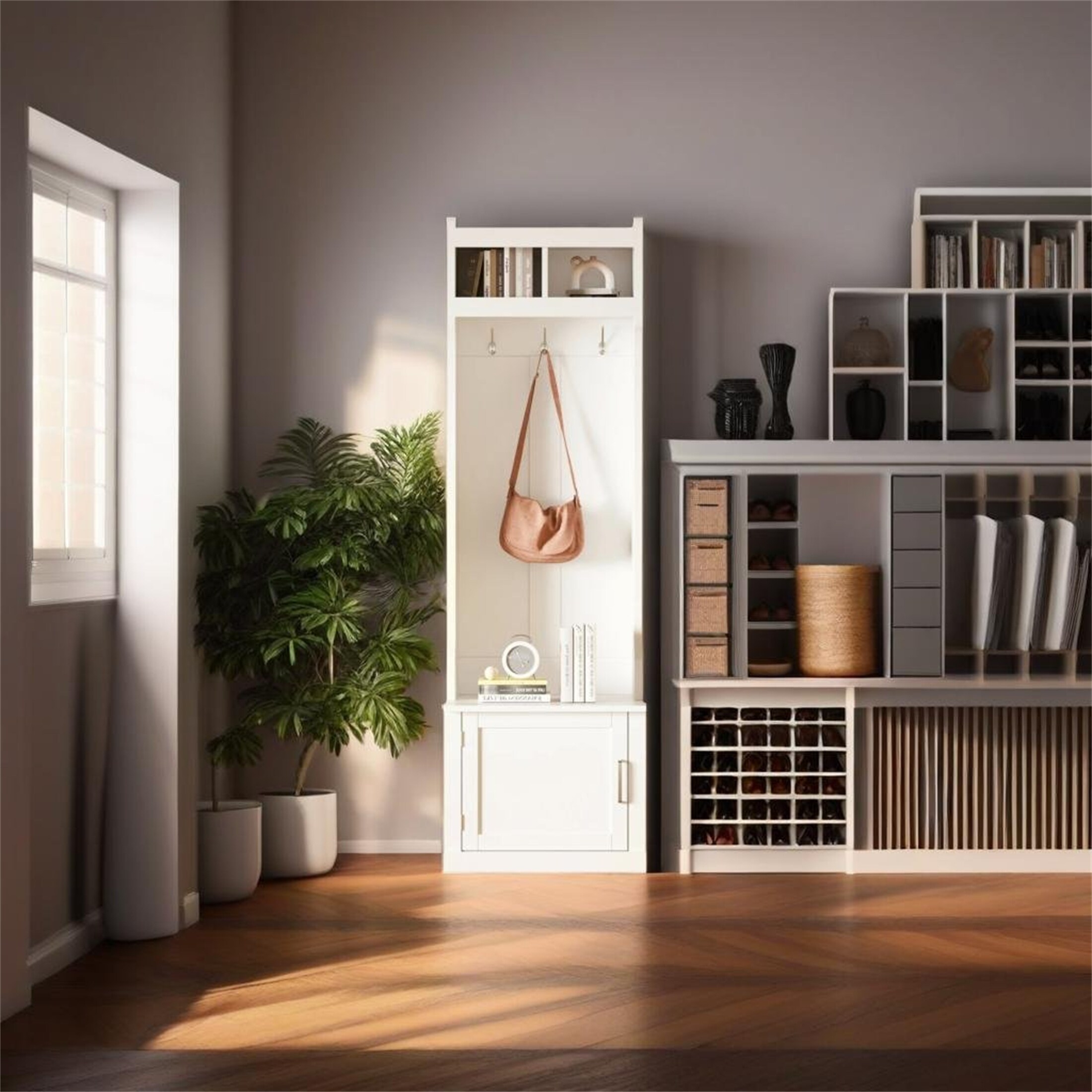Minimalist Slim Hall Tree with Cabinet 6 Hanging Hooks On Sale Bed Bath Beyond 39904234
