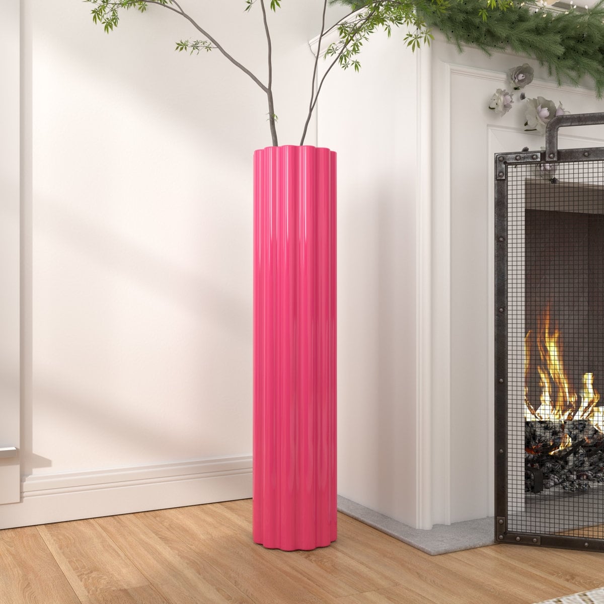 Modern Handmade Pink Ceramic Tall Floor Vase