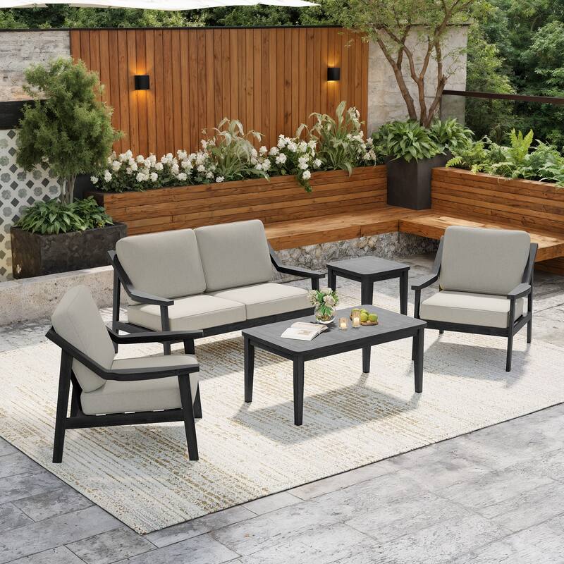 5-Piece Outdoor Sectional Wood Conversation Set with Table