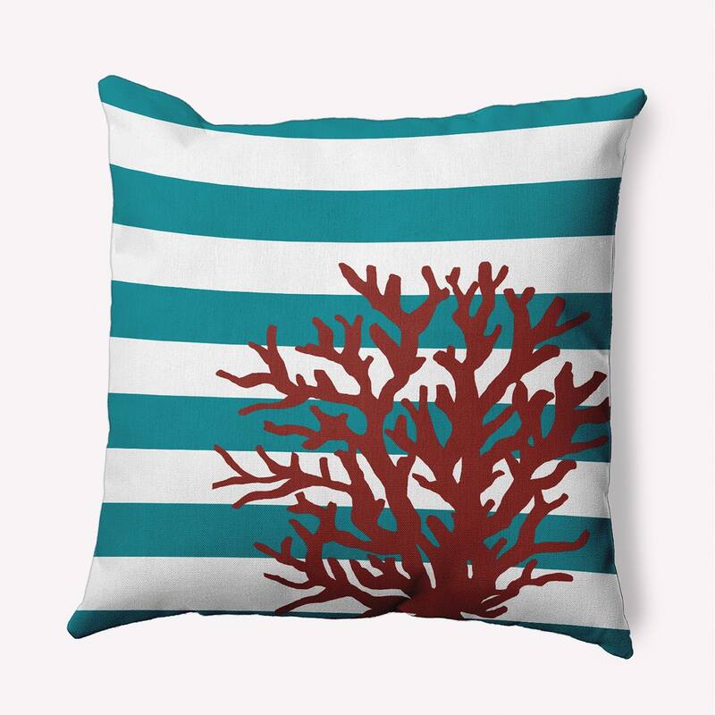 Coral and Stripes Indoor/Outdoor Throw Pillow - Lake Blue - 16" x 16"