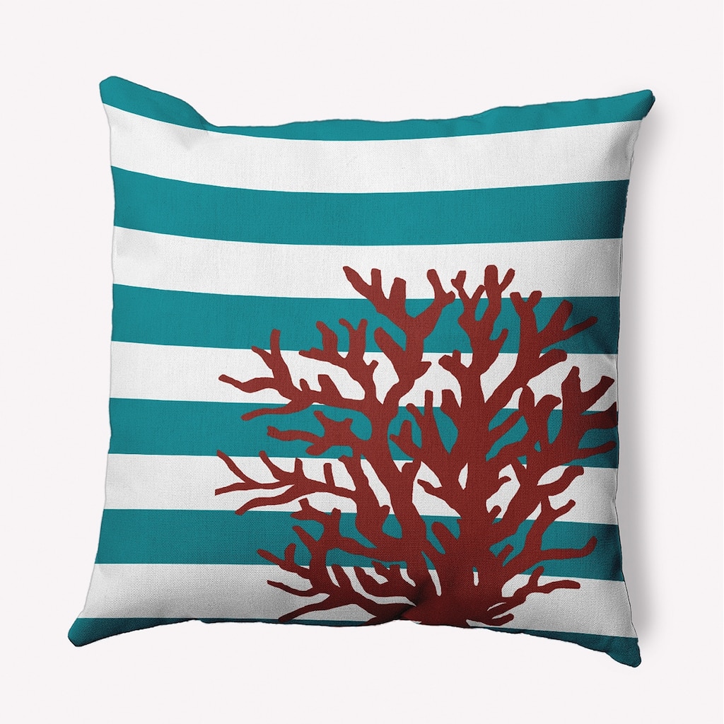 Coral and Stripes Indoor/Outdoor Throw Pillow