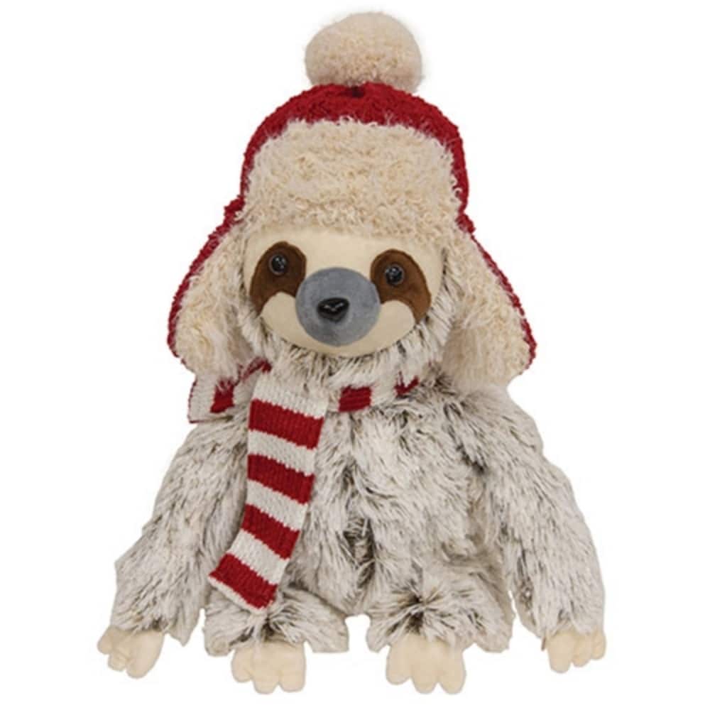 Fuzzy Sloth with Trapper Hat 15 Inch Christmas Decoration - 10” x 6” x 15.75”