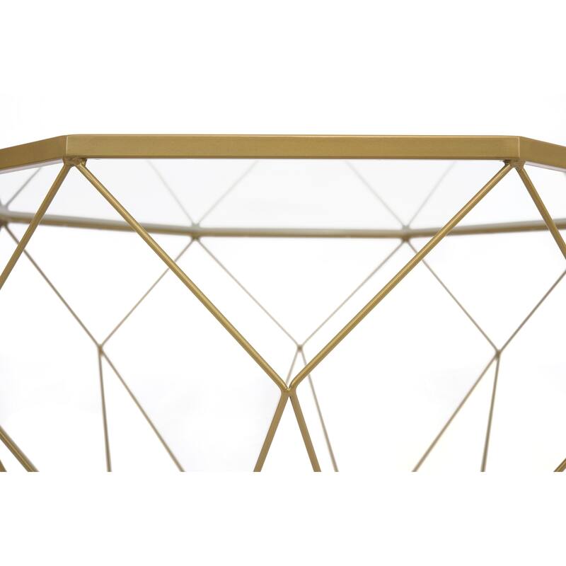Malibu 22" Modern Octagon Center Coffee Table with Tempered Glass Table top & Sturdy Metal Geometric Base for Living Room Office