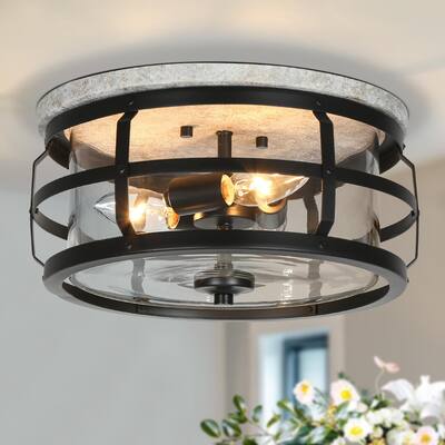 Modern Industrial 3-Light Flush Mount Metal Drum Ceiling Light for Living Room - D12.2" * H 6.5"