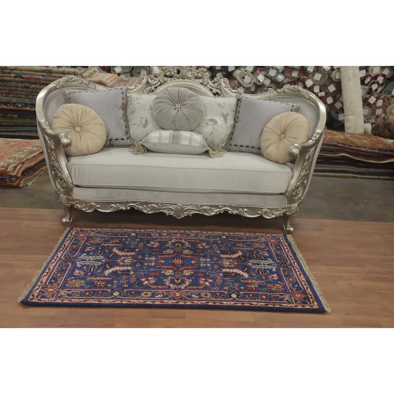 Hand-knotted Transitional Wool Carpet Blue Oushak Rug Floral Oriental Area Rug - 5' 1'' X 3' 0''
