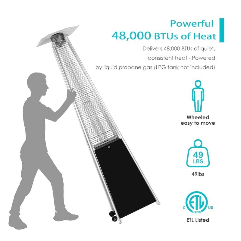 Outdoor 48,000 BTU Pyramid Propane Gas Patio Heater with Wheels