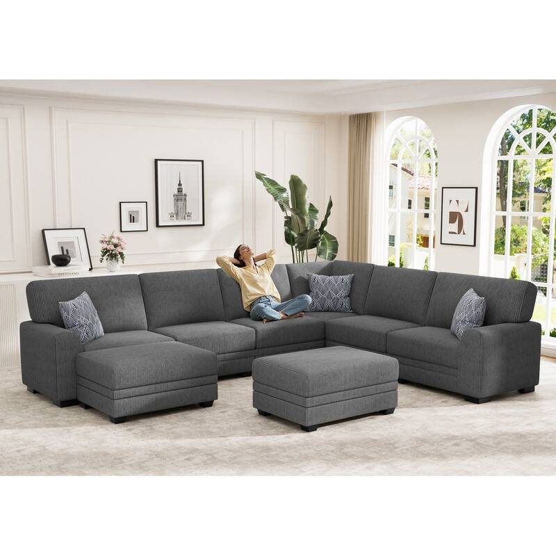 8 Piece Modular Corduroy Sectional With Ottoman