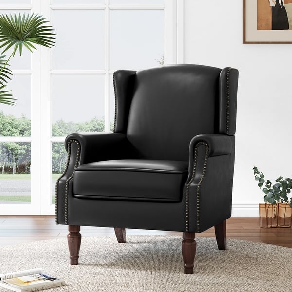slide 2 of 20, Modern Vegan Leather Wing Back Accent Chair Black