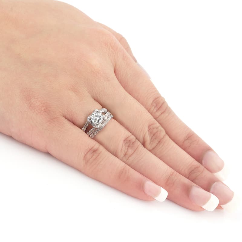 Auriya 1 1/2ctw Round Halo Diamond Engagement Ring Set 14k Gold Certified