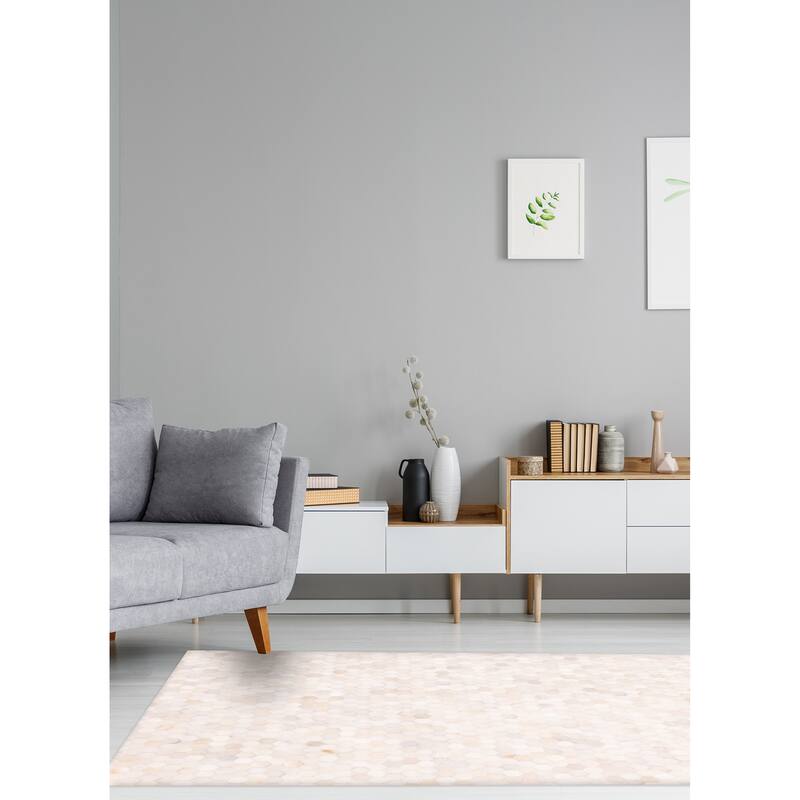 ECARPETGALLERY Handmade Cowhide Patchwork Ivory Leather Rug - 5'1 x 8'0