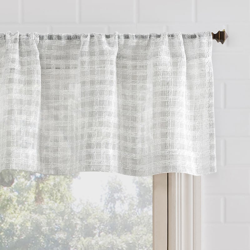 No. 918 Tayen Slub Windowpane Semi-Sheer Rod Pocket 1-Piece Kitchen Curtain Valance - 54" x 15"