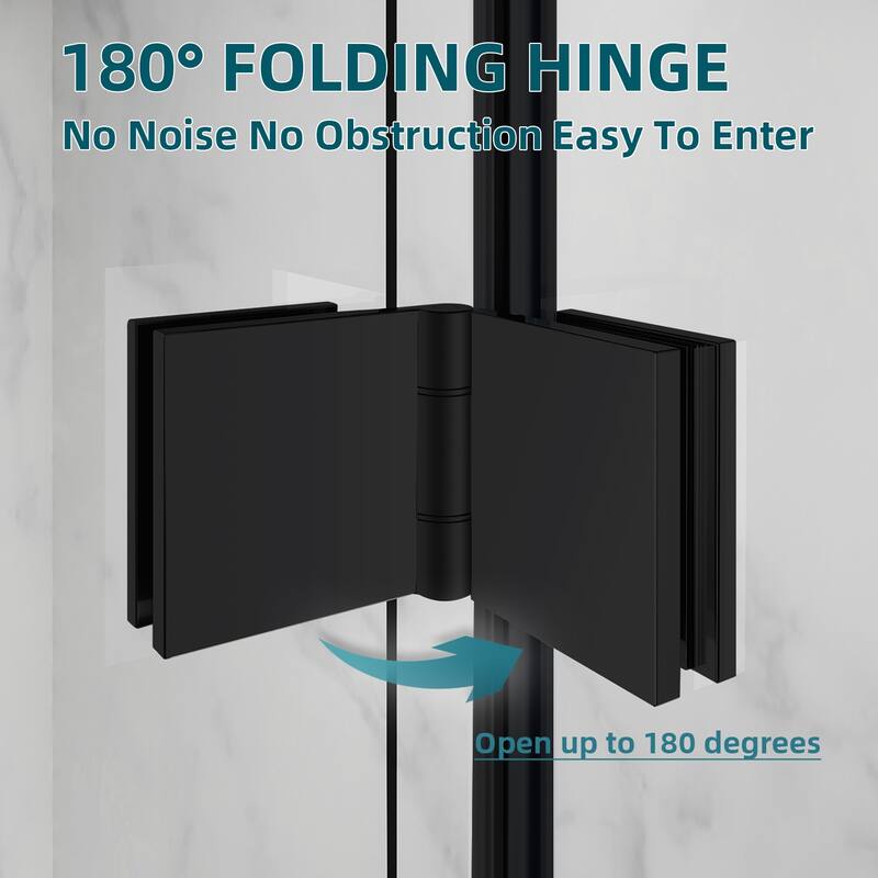 Elegant Bifold Frameless Glass Shower Door Width Adjustable Black Shower Panel Pivot Swing Shower Doors