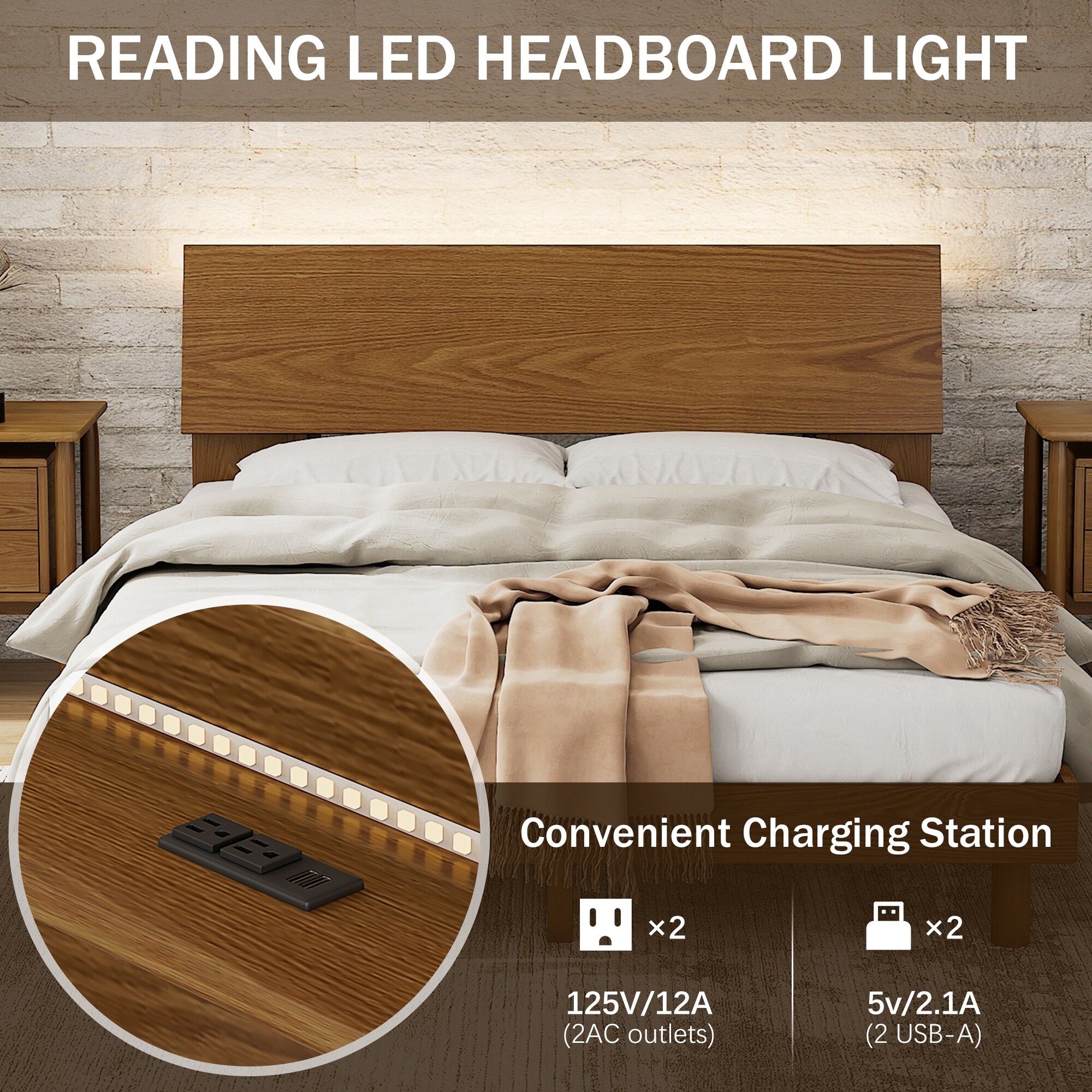 HOMCOM Queen Bed Frame with Headboard, LED Lights, Charging HOMCOM Queen Bed Frame with Headboard, LED Lights, Charging