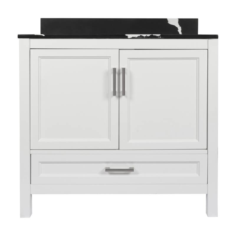 Nevado 37" Bathroom Vanity with Cultured Marble Vanity Top Sink in White with White Basin