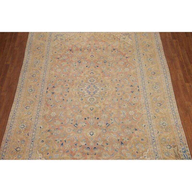 Hand Knotted Oriental 100% Wool Carpet Traditional Floral Oranges & Rust Mashad Area Rug - 11' 8'' X 7' 11''